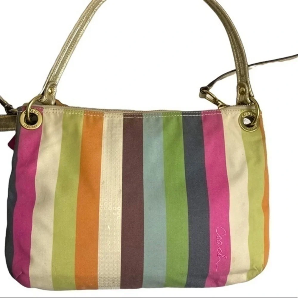 Coach poppy rare legacy striped sequined two way messenger crossbody bag